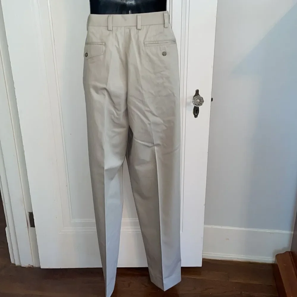 L.L. Bean Comfort Waist Belt cotton khaki flat front pants‎